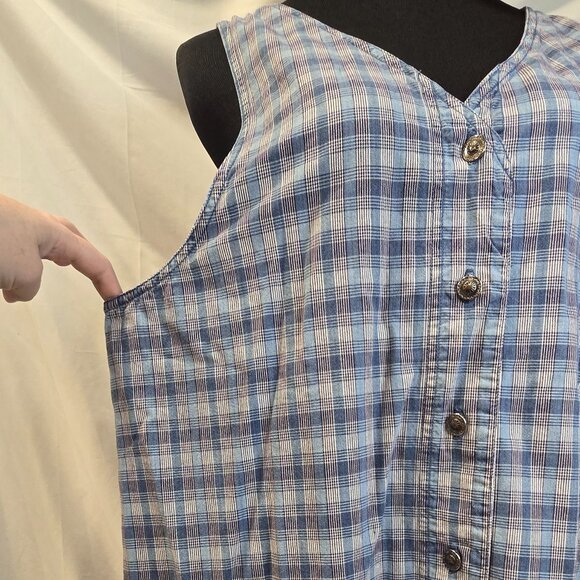 Vintage North Crest Dress Blue Plaid Size XL Button-up Pockets 90's Sleeveless - Picture 3 of 8